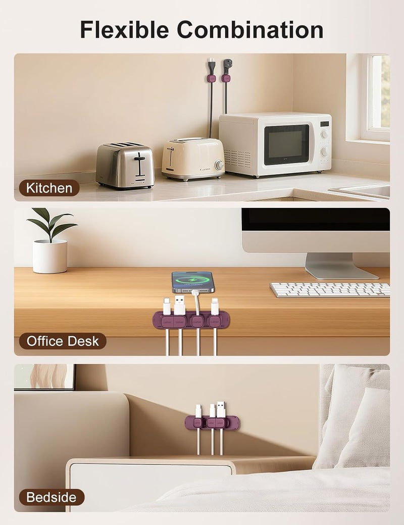 Laitver 6 Pack Magnetic Cable Clips [1s Open/Lock], Cord Organizer Holder Strong Adhesive Desk Cable Management- Organize Charging Cords Neatly for Home, Office, Car,Desk, Nightstand-Dark Purple - Image 5